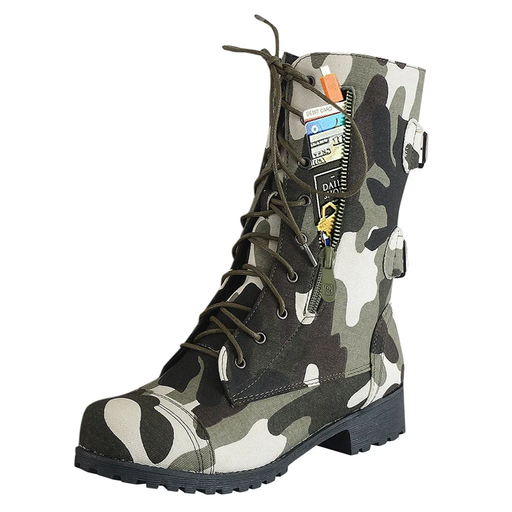 Новые стильные камуфляжные Ботинки martin на высоком каблуке с круглым носком в