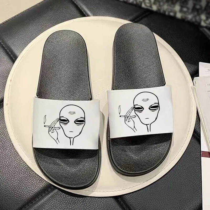 

Ladies Home Indoors Slippers Family Shoes Beach Simple Stick figure human head Slippers Summer Women Slippers