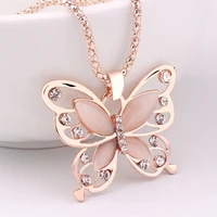 new fashion flawless women lady necklace choker pendent rose gold opal butterfly pendant exquisite necklace sweater chain 2021