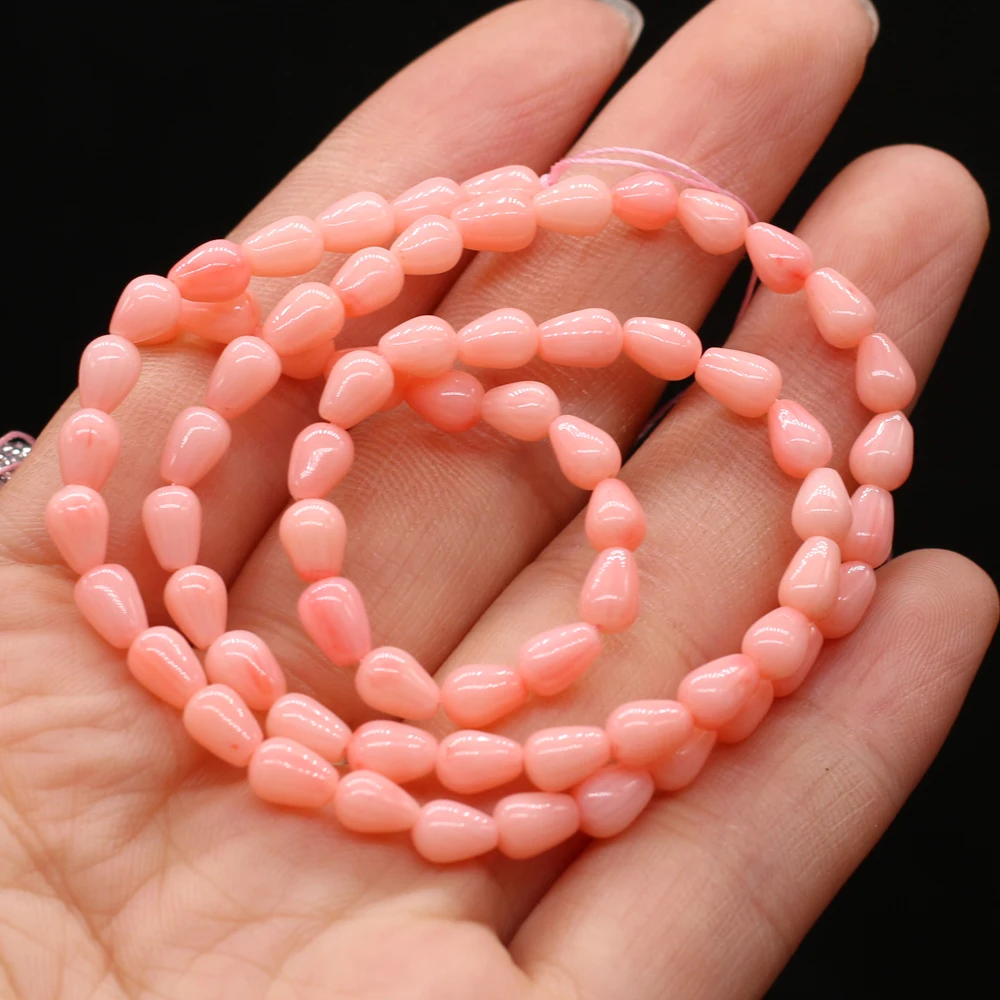 

Natural Coral Beaded Straight Hole Drop Shape Bead Making DIY Exquisite Handicraft Size 4x6mm Boy Girl Friend Gift