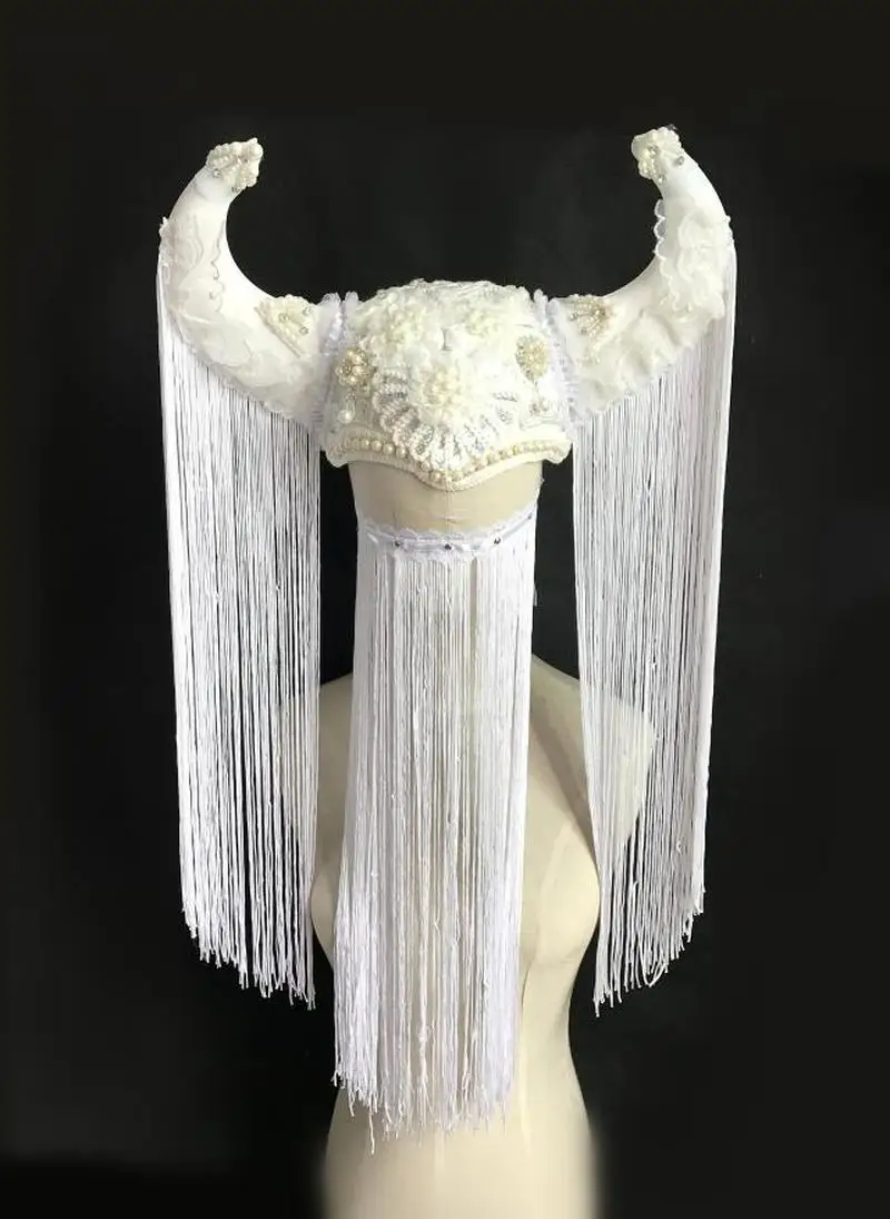 Головной убор с бахромой в стиле панк диджейский подиумный головной бронежилет