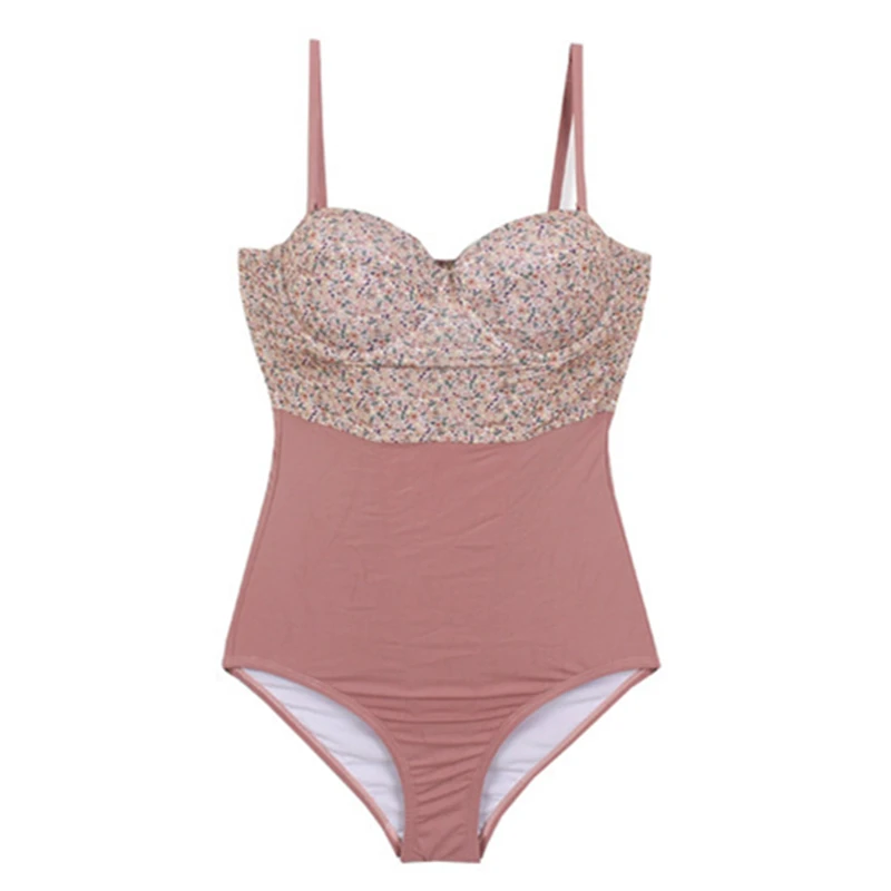 

2021 New Fresh and Cute Girl One-Piece Steel Plate Gathers Triangle Retro Bean Paste To Cover Belly and Slim Swimsuit Women C60