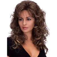 wigs for women synthetic long curly hair mixing colour brown wigs daily use cosplay high temperature fiber wigs