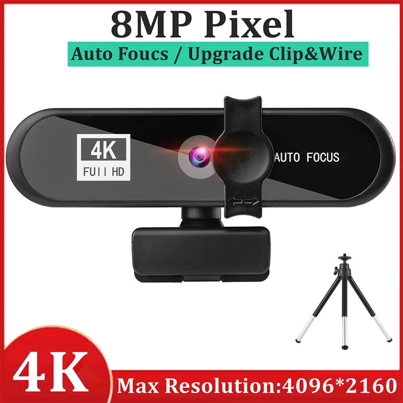 

PC Webcam 2K 4K Autofocus USB Web Mini Camera Laptop with Gift Tripod 1080P 30fps Web Cam for Youtube with Microphone