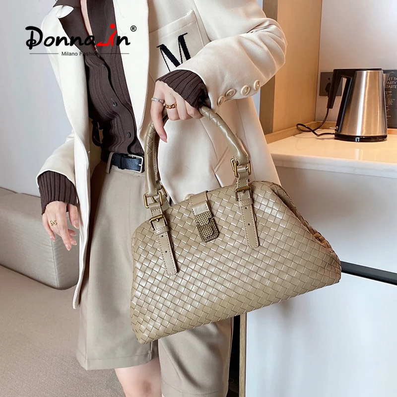 

Donna-in 2021 Осенняя новая ручная тканая сумка цвета хаки из натуральной кожи женская деловая сумка через плечо сумка-мессенджер высокое качест...
