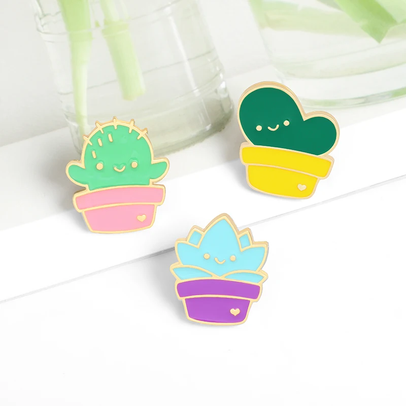 

QIHE Jewelry Potted Plants Baby Enamel Pins Cute Succulent Brooches Badges Fashion Cartoon Pin Gifts for Friends Wholesale