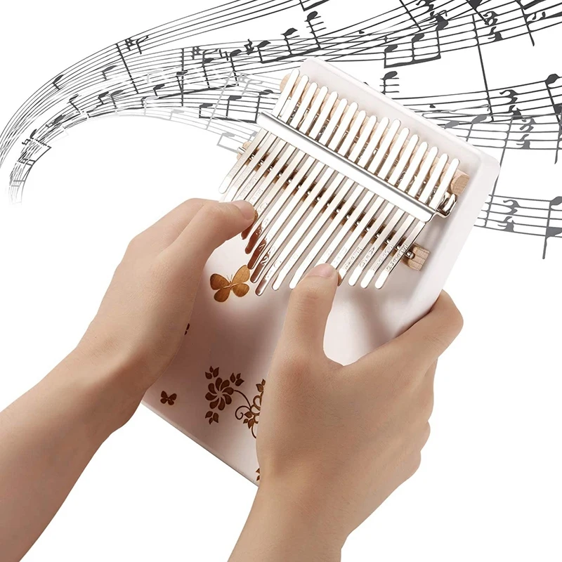 

Kalimba 17-Key Thumb Piano Portable Instrument Kit Suitable for Children Adult Beginners,White,Carved Butterfly Flowers