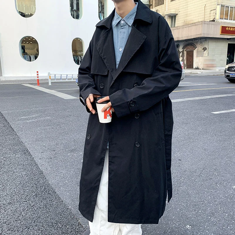 Men's Windbreaker Coat Medium Long Solid Color Double Breasted Knee Length Spring And Autumn Loose Casual Fashion Surprise Price | Мужская