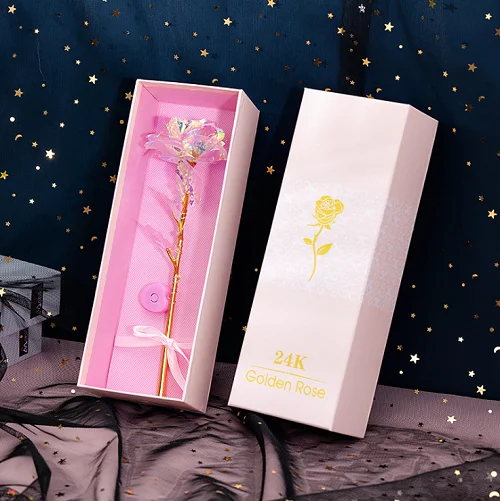 24k Золотая фольга роза цветок светодиодный светящийся галактика День Святого