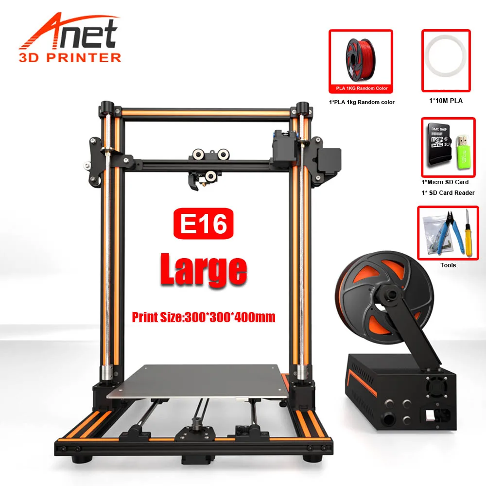 Anet A8 Plus E16 E12 E10 Большой размер Настольный FDM DIY 3d Принтер Комплект Prusa i3 Impresora 3D Imprimante 3D простая сборка - Цвет: E16 With 1KG PLA