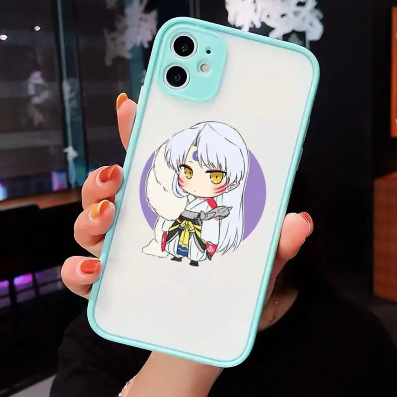 

Anime InuYasha Phone Case For iPhone 12 11 Mini Pro XR XS Max 7 8 Plus X Matte transparent blue Back Cover