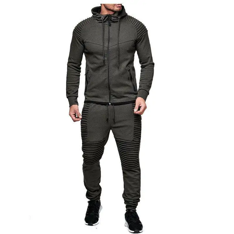 

Mens Sports Track Suit Set New Men's Outdoor Sports Casual Hoodie Monochromatic Cardigan Jacket Suit Jogging Complet Homme