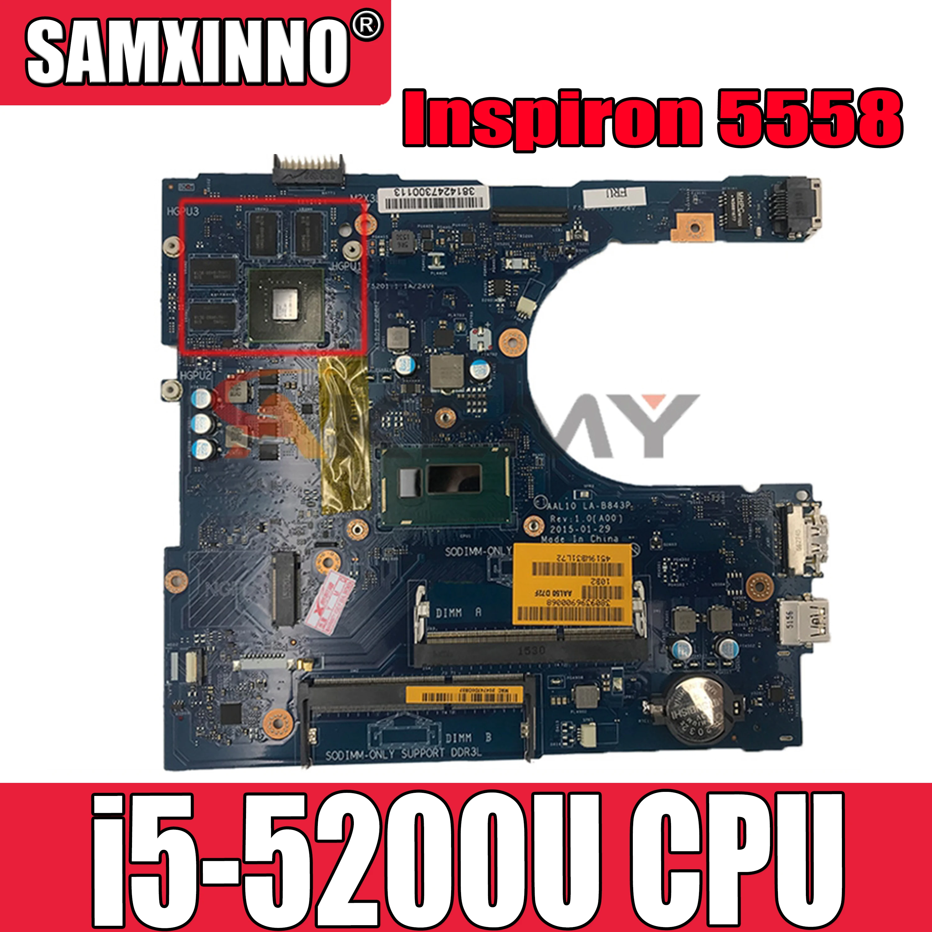 

Оригинальная материнская плата для ноутбука DELL Inspiron 5558 i5-5200U материнская плата CN-0H23N7 0H23N7 LA-B843P SR23Y N16V-GM-B1 DDR3