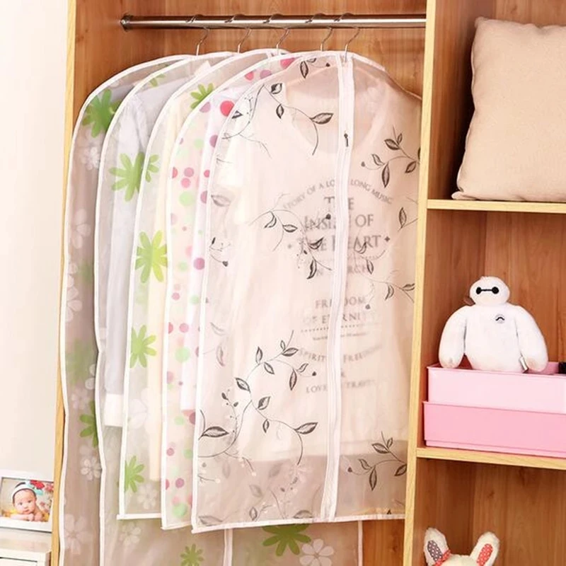 

6PC Clothes Dust Cover 90*60 Waterproof Suit Bag Garment Storage Bag Dress Jacket Shirt Hanging Pocket Organizer Dustproof Cover