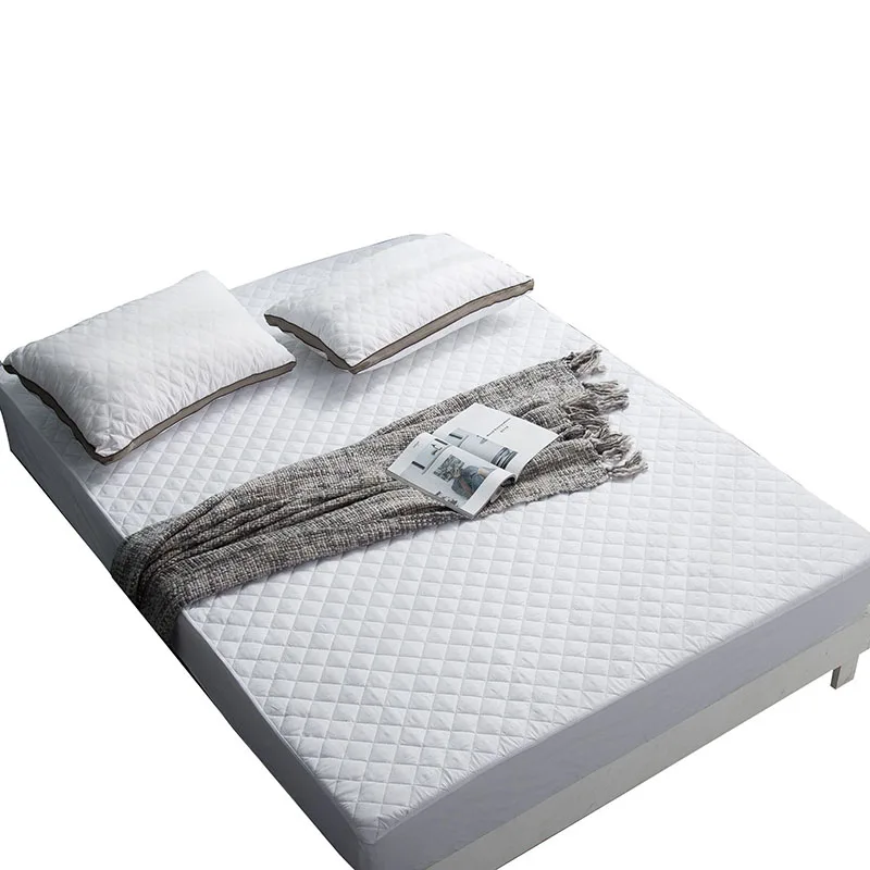 Protector de colchón acolchado impermeable, almohadilla en relieve de Color sólido con apliques suaves, funda de sábana con banda elástica, 150x200cm