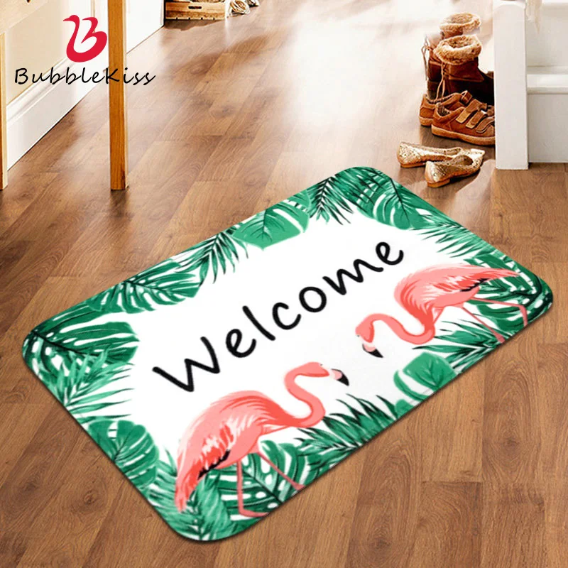 Коврик для прихожей в скандинавском стиле с износостойким рисунком фламинго |