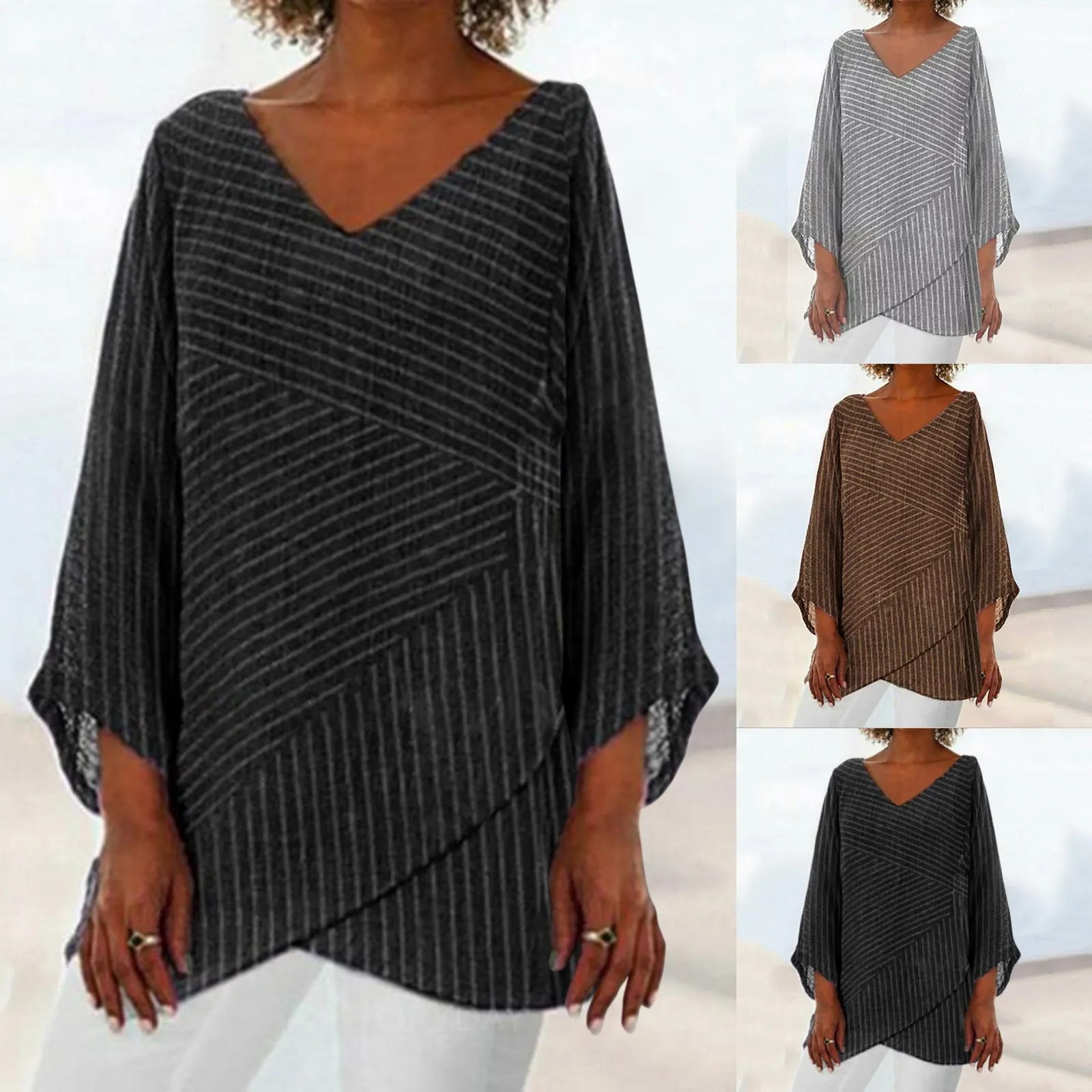 

Oversized Shirt Women Solid Color Irregular Loose 3/4 Sleeve ​casual Shirt Blouse Pullover Casual Streetwear Shirt Рубашка R5