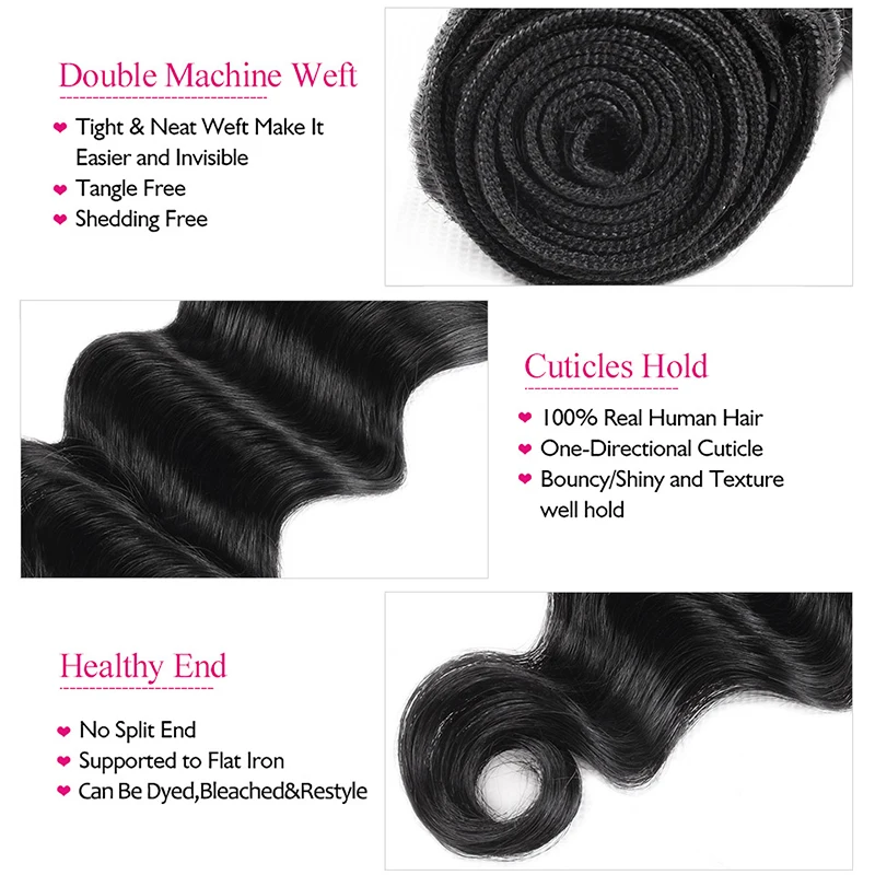 Malaysian Loose Deep Wave Bundles 100% Human Hair Natural Color Remy | Шиньоны и парики