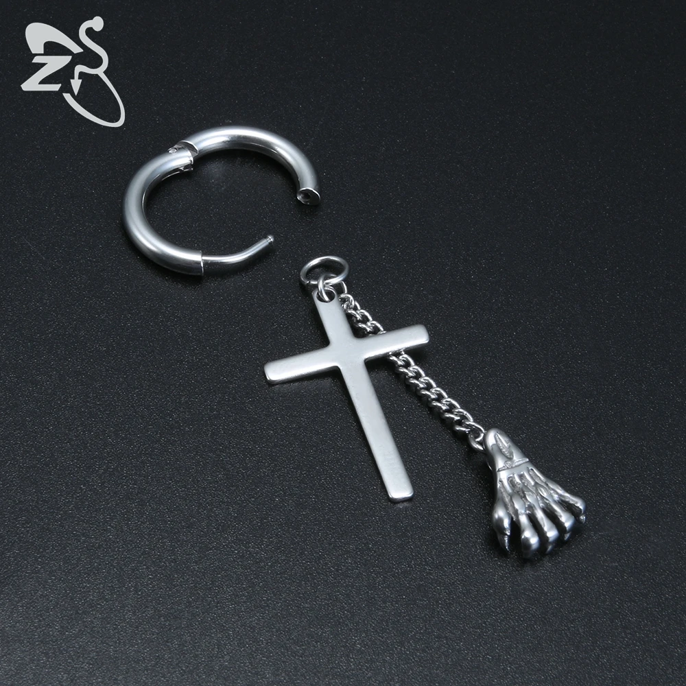 Серьги кольца ZS из нержавеющей стали с крестом и перьями мужские круглые висячие