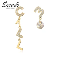 dorado newest cute letter asymmetry drop earrings for women metal punk big zircon fashion party jewelry brincos accessories