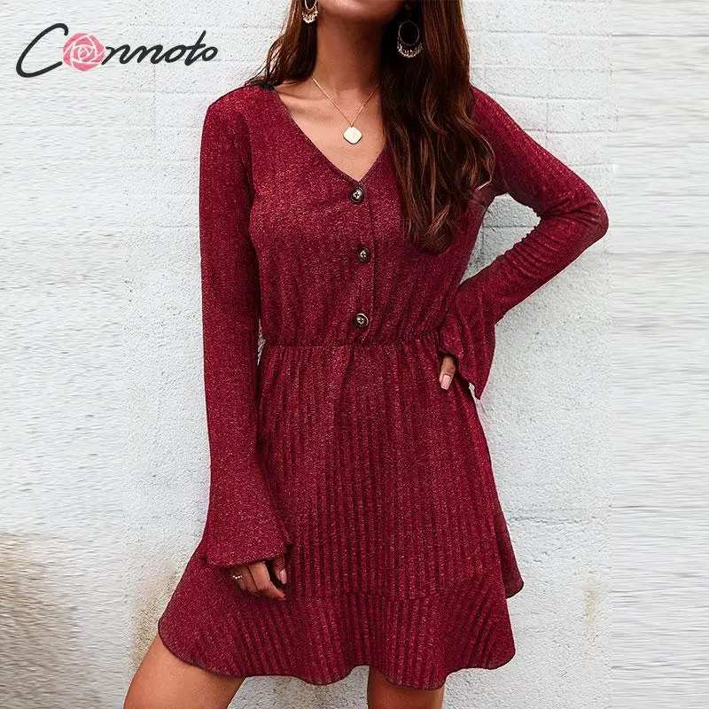 Conmoto Повседневные Вечерние трикотажные платья свитера женское платье 2019 зимние