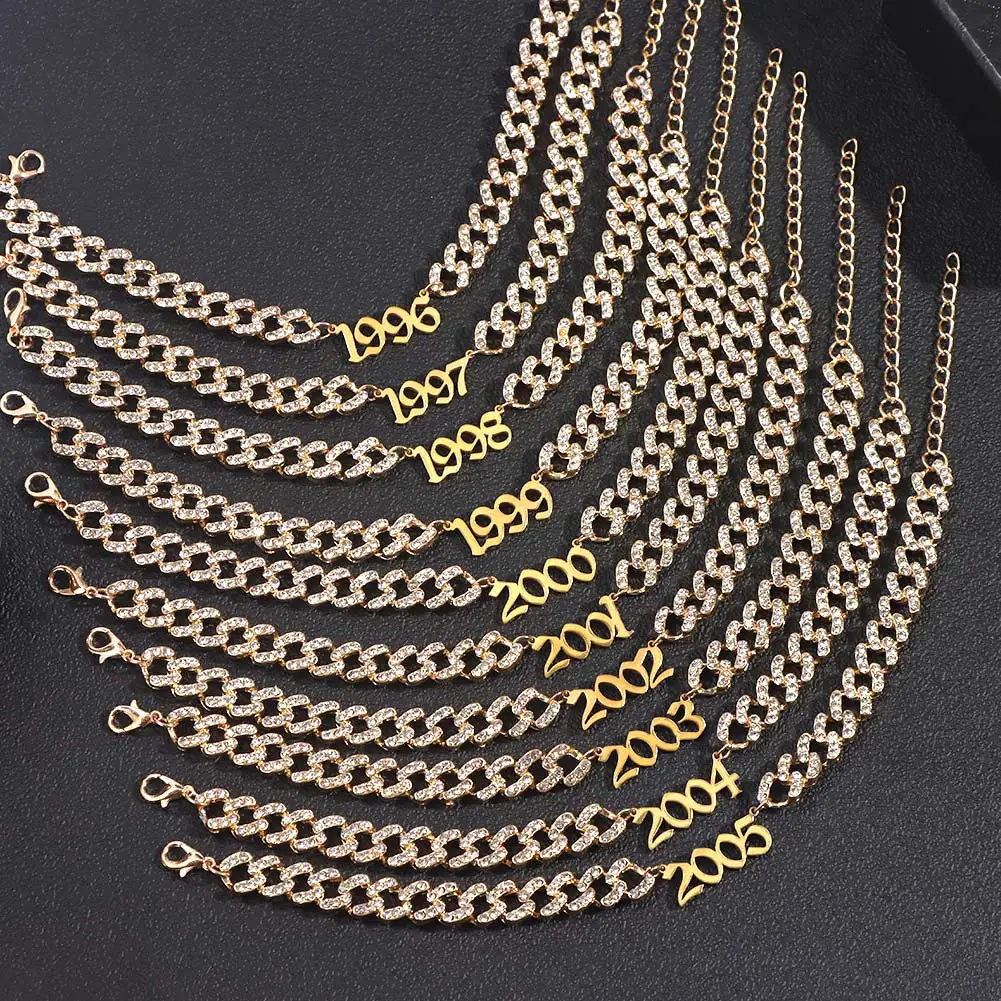 Браслет на ногу женский из кубинской цепи с цифрами 1996-2005