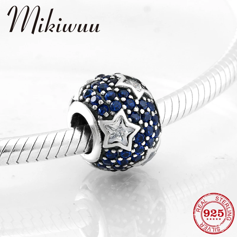 Шармы из стерлингового серебра 925 пробы синие кристаллы фианиты звезда круглая