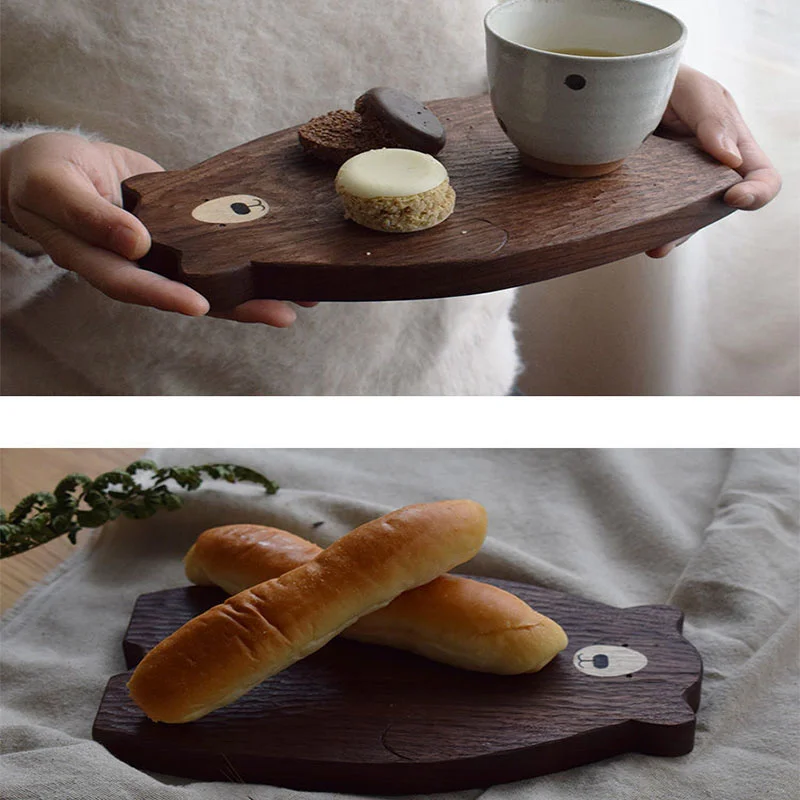 Cute Bear Wood Board Bread Plate Block Shape Tray Black Walnut Cutting Table Decor Kitchen Accessories Coaster | Дом и сад