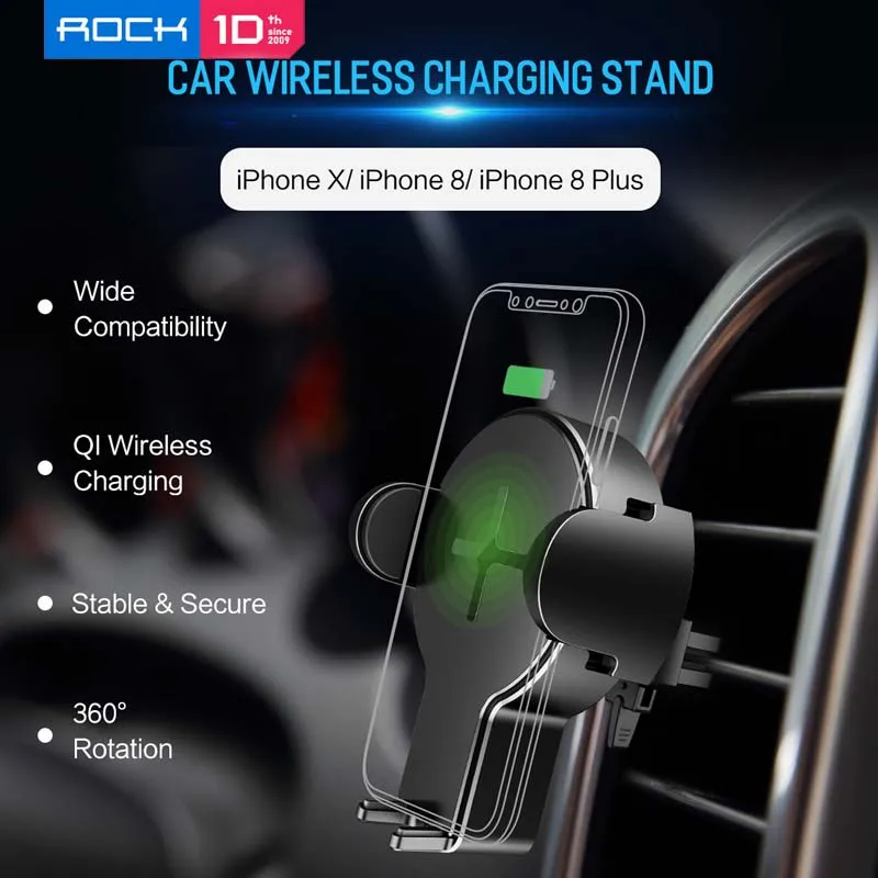 ROCK QI автомобильное беспроводное зарядное устройство для IPhone XS Max 8 Plus быстрое зарядное устройство Автомобильный держатель для телефона для Galaxy S10 Plus S9 S8 автомобильное зарядное устройство Черный