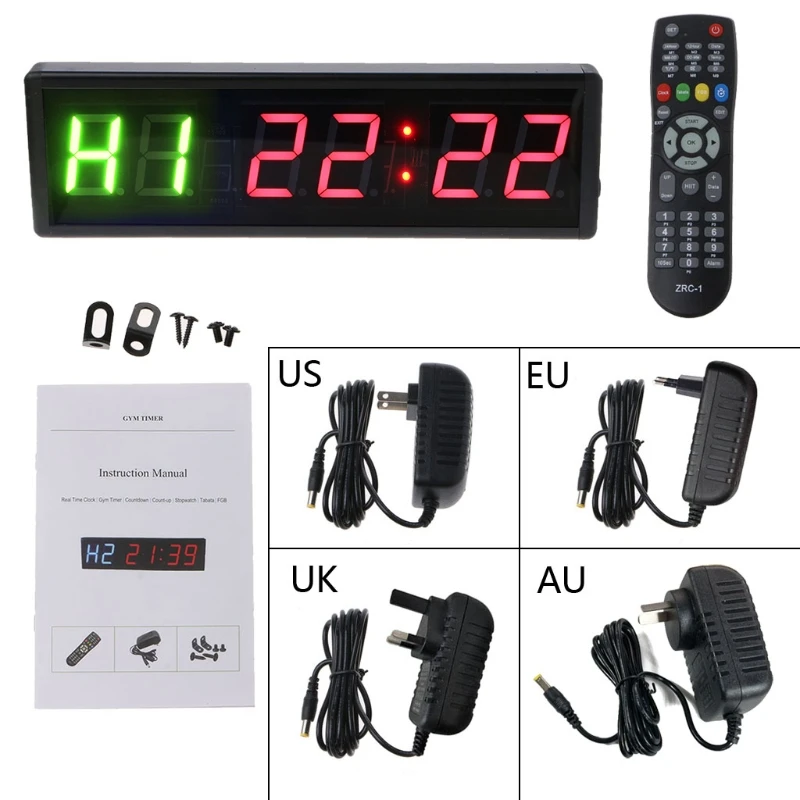 

2.3 Inch 6-digit Gym Timer Stopwatch with Remote for Gym Fitness Training Ideal Interval Timer Clock Red and Green