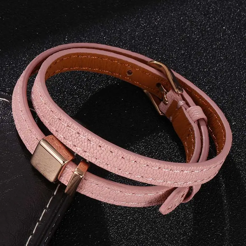 

New Fashion Jewelry Pink Leather Bracelet for Women Men Golden / Rose Gold Alloy Buckle Wrap Bracelets Length Adjustable SP0670