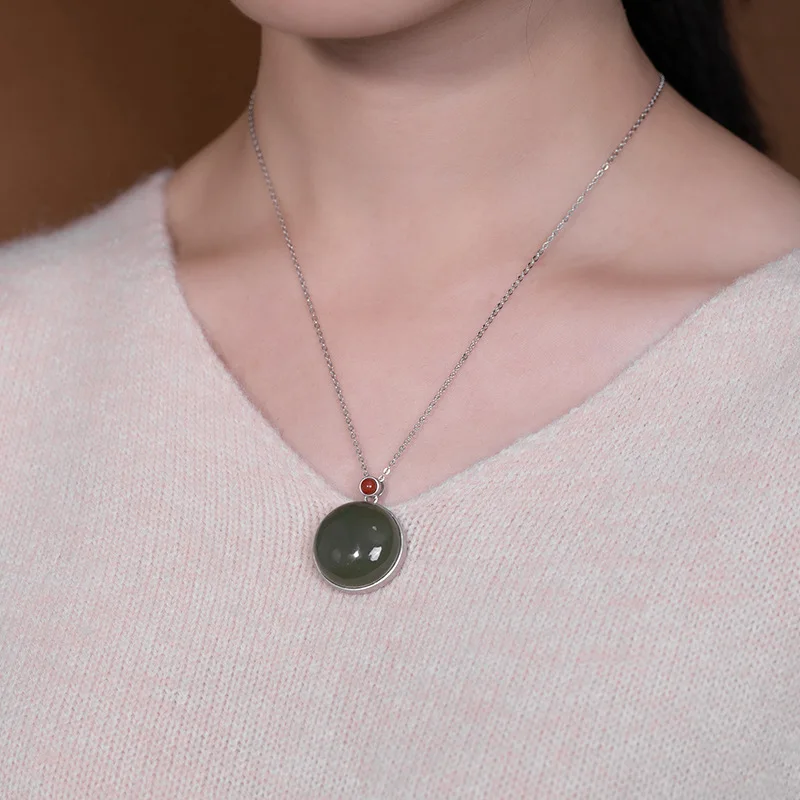 

High Quality 925 Sterling Silver Hetian Jade White Jade Personality Women Pendant Necklace