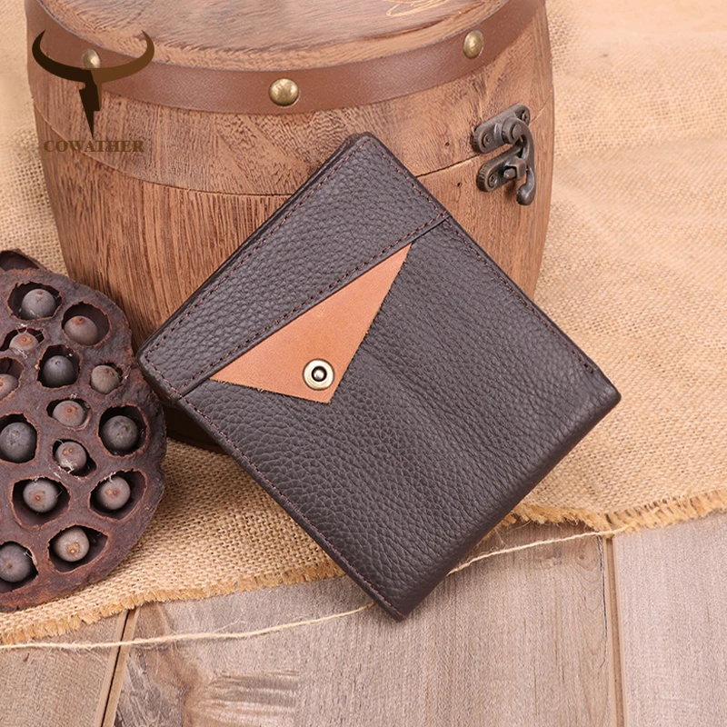 Короткий бумажник COWATHER для мужчин модный винтажный кошелек из воловьей кожи