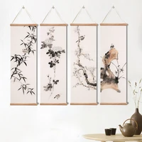chinese landscape green plants bamboo canvas posters prints bedroom living room wall art solid wood scroll paintings with frame
