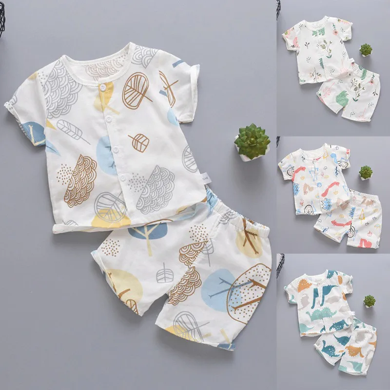 

New Hot Sales Children Kids Boys Girls Cute Animal Print Outfits Set Short Sleeve Blouse Tops+Shorts Sleepwear Pajamas