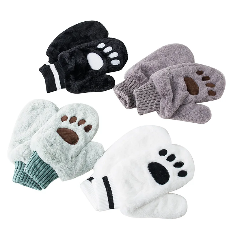 Мягкие меховые зимние перчатки для девочек и мальчиков толстые теплые уличные