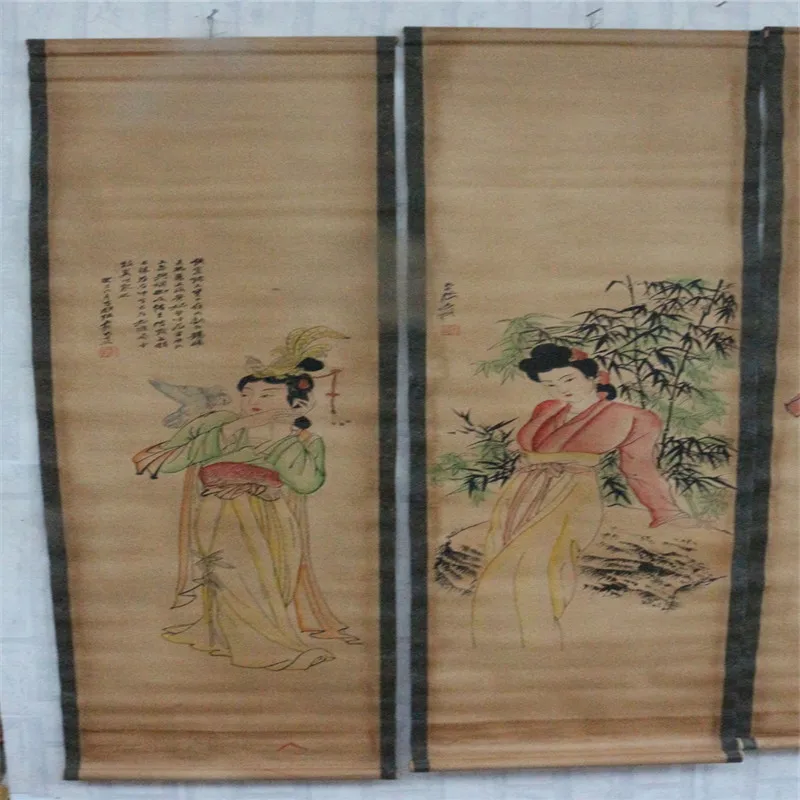 Женская картина на четыре экрана подвесная среднего зала Чжан дацянь | Дом и сад