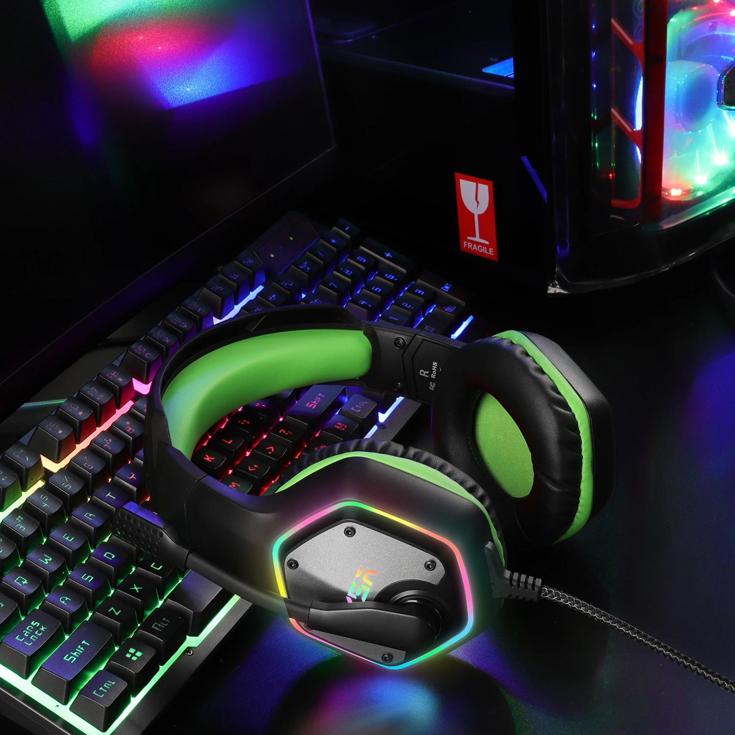 EKSA E1000 USB Проводные Игровые наушники 7,1 Virtual Surround профессиональная игровая гарнитура с микрофоном светодиодный светильник для PS4 PC зеленый серый
