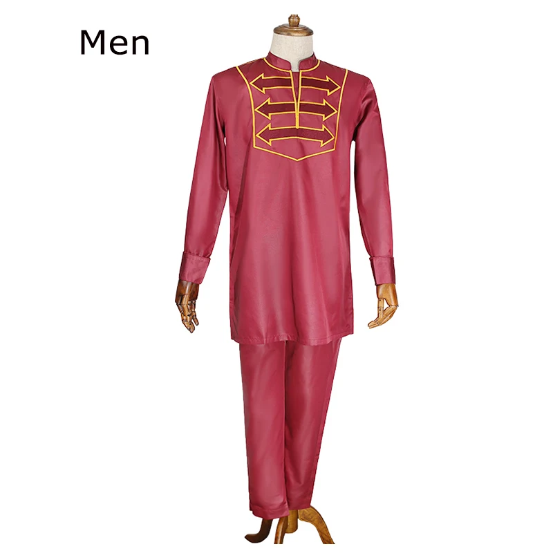 men red H& D/мужская одежда в африканском стиле для мальчиков футболка с длинным рукавом, штаны, костюм для мужчин, папы и сына, одежда с вышивкой Дашики вечерние наряды - Цвет: men red
