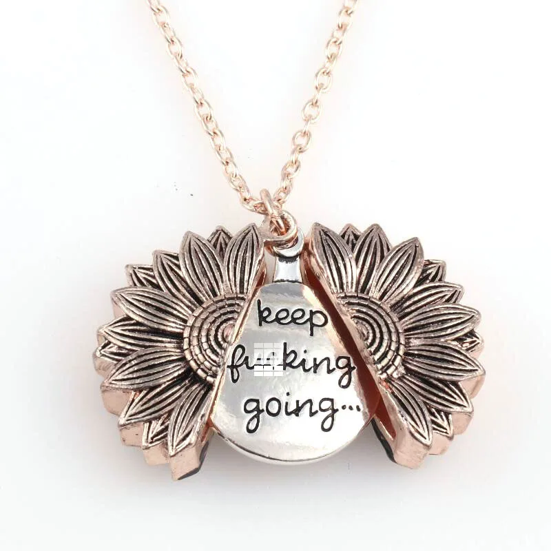 Keep Fu * king Going Watch over Me Letter Sunflower Heart Open Locket кулон ожерелье для женщин
