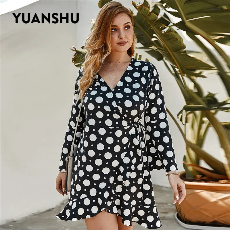 YUANSHU 2020 весенние в горошек брюки размера плюс платье для женщин с расклешенными