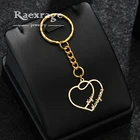 Брелок Raexrage с именем на заказ, двойное имя, брелок из нержавеющей стали с именной табличкой, полый брелок с сердцем, украшения для семьи, любви, пары