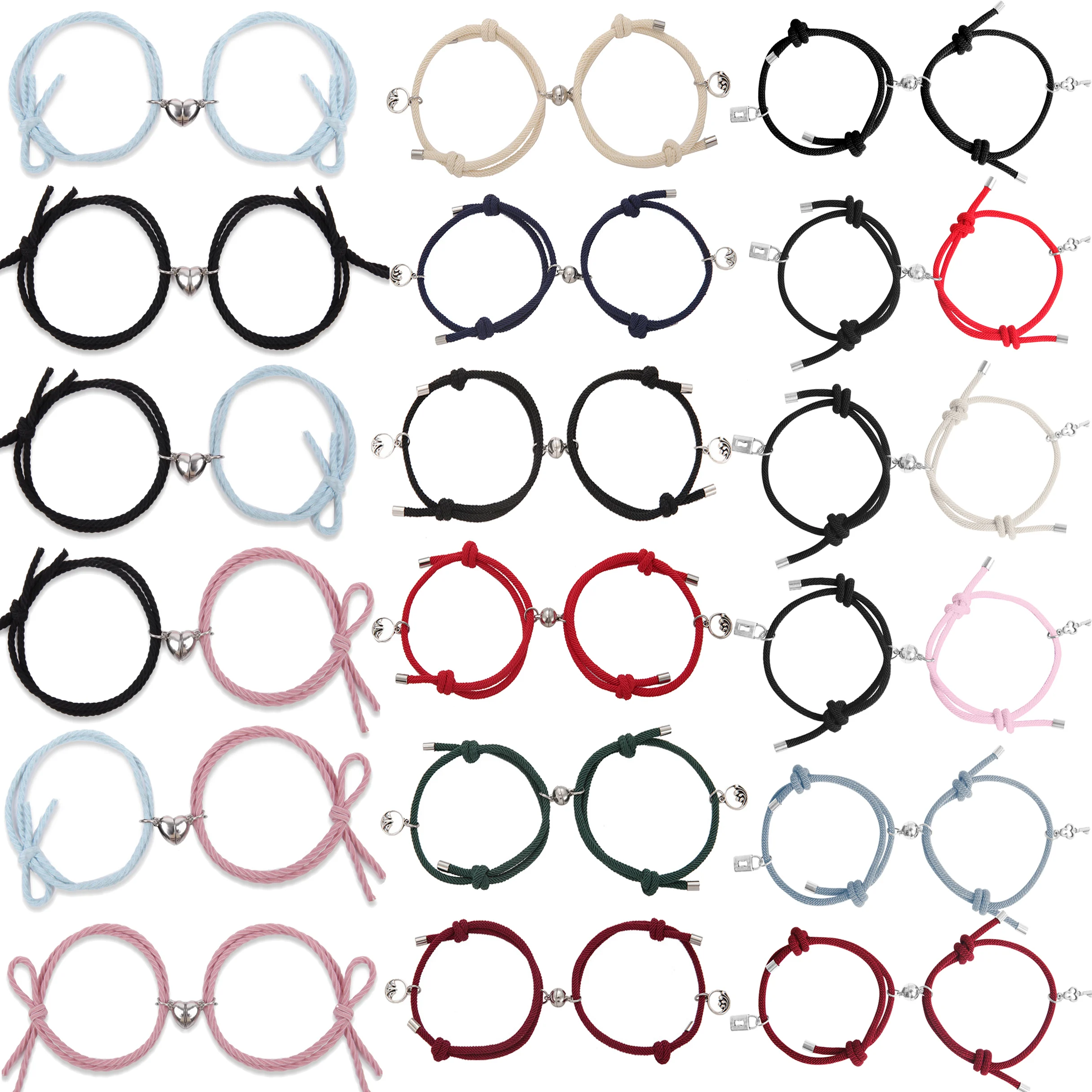 

2pcs Magnetic Bracelet Lock Heart Charms Pendant Couple Bracelets for Lover Friend Men Women Braid Rope Bracelets Jewelry Gift