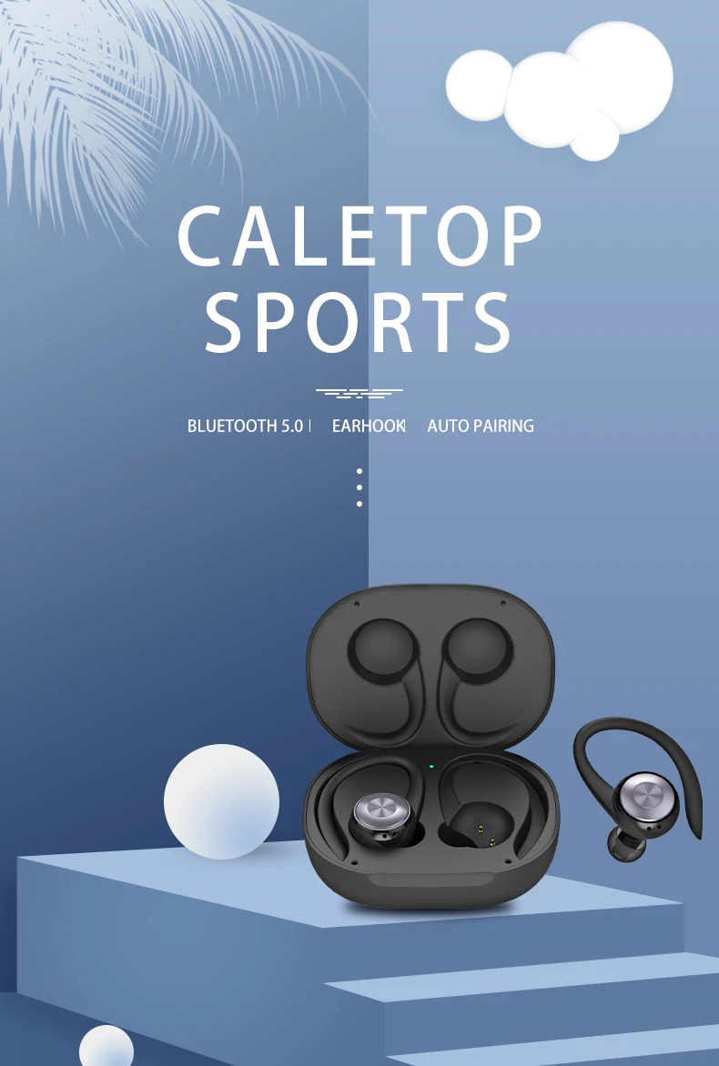 CALETOP TWS Bluetooth 5.0 Earphone Sports Wireless Earphones Ear Hook Noise Reduction Headphones Stereo Sound Headset with MIC