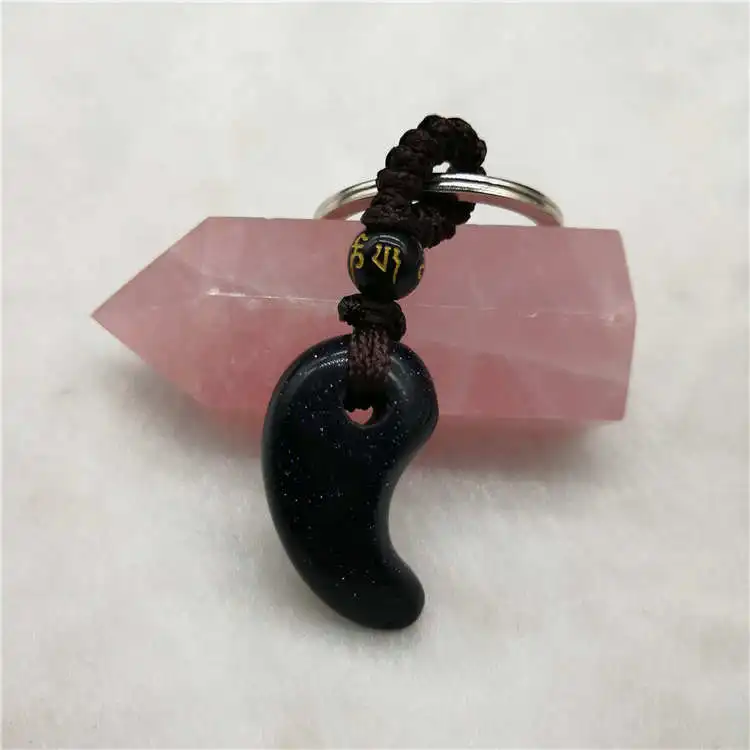 Брелок для ключей из натурального синего песчаника аксессуары со стразами