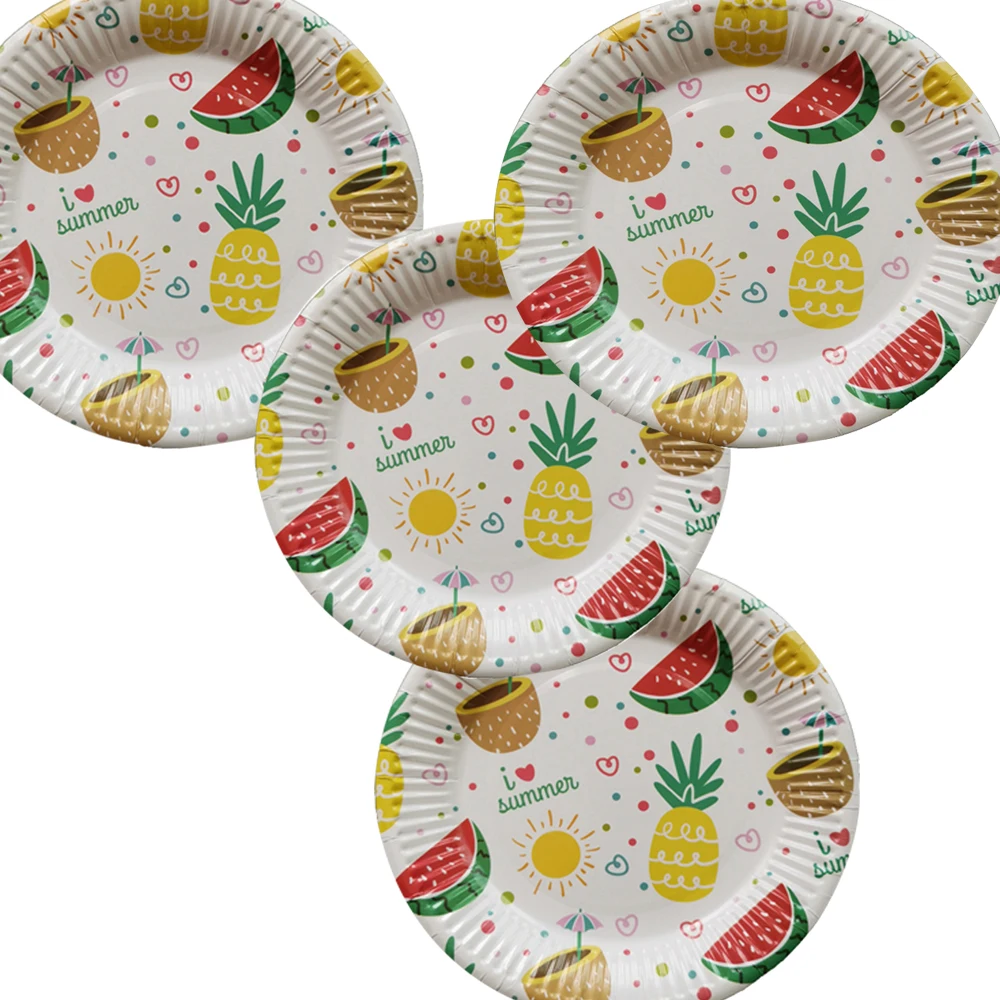 10 шт ананас арбуз печать бумажные тарелки одноразовые для выпечки барбекю дня