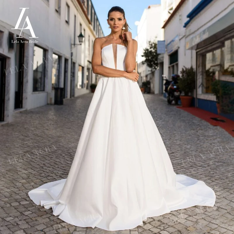 

Женское свадебное платье с карманами LelaAcra, ТРАПЕЦИЕВИДНОЕ платье без рукавов, модель SY39
