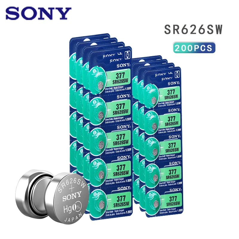 200 шт. SONY батарея монетного типа для часов 1 55 V AG4 377A 377 LR626 SR626SW SR66 Кнопочная