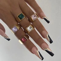 fashion square glass ring geometric simple color zircon ring luxury jewelry wholesale ring set for women
