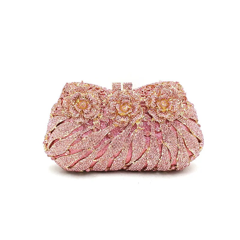 Color 10 Luxury Bridal party purse women evening party handbag fashion diamonds wedding crystal clutches rose flower crystal purses - Цвет: Color 10